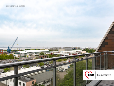 Ausblick vom Balkon über die Weser bis zum Hafen | © AWO Bremerhaven